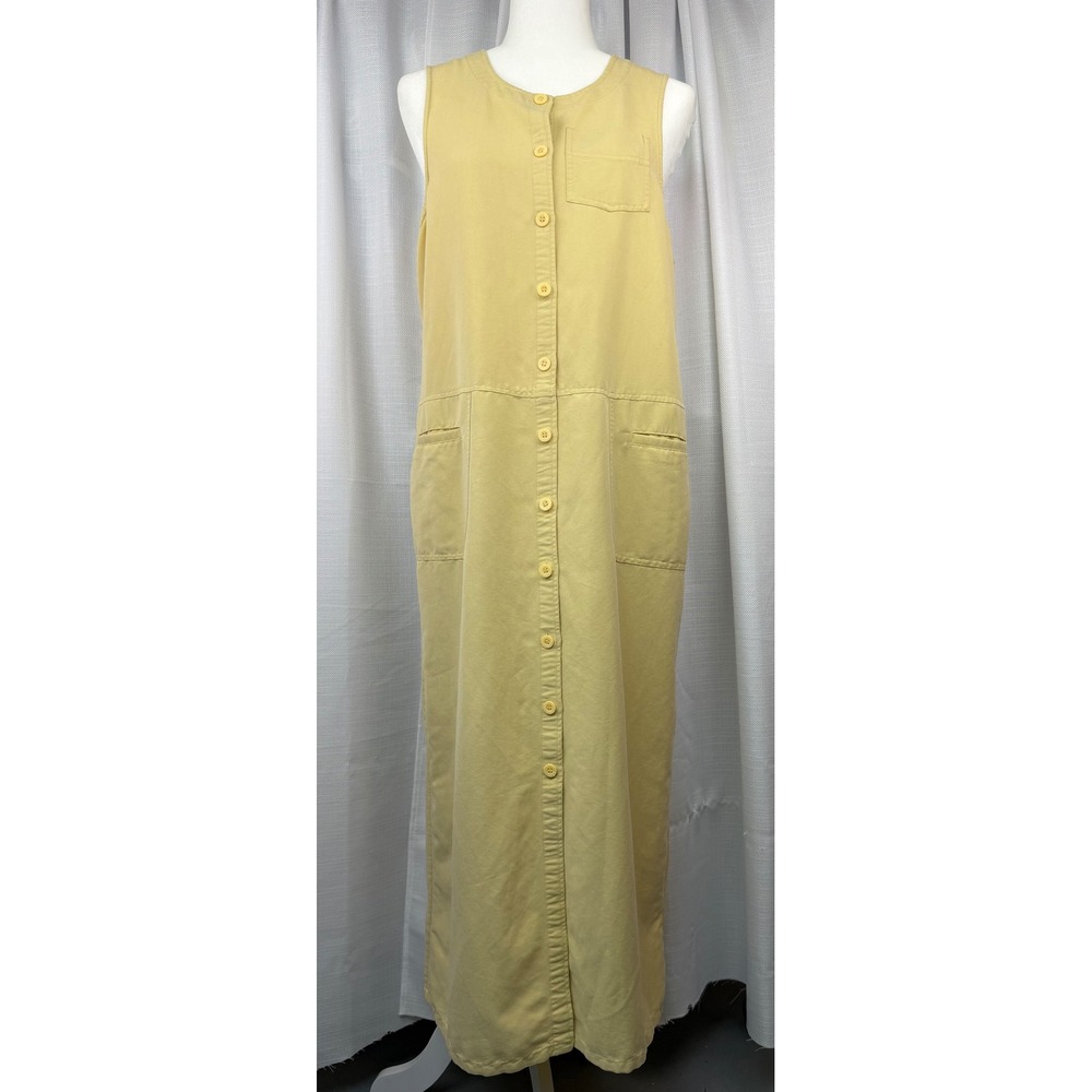 VTG Directives Womens Yellow Lyocell Button Front Sleeveless Maxi Dress Size M